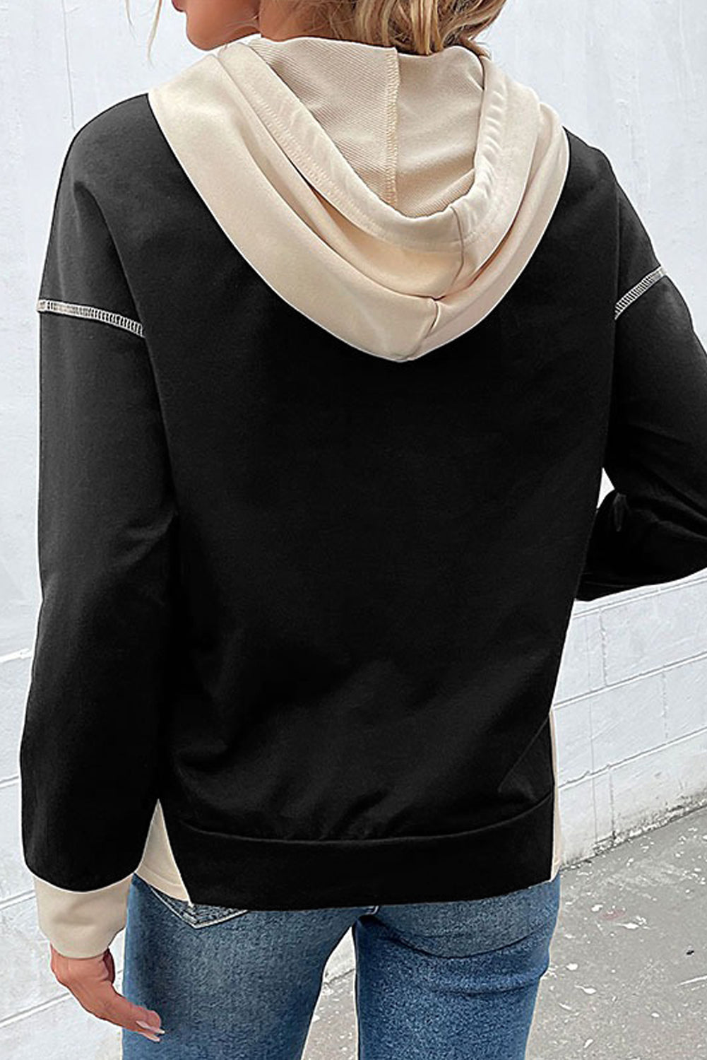 Black Contrast Trim Kangaroo Pocket Hoodie