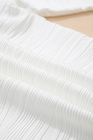 White Solid Color Textured Zip V Neck Pullover Sweatshirt