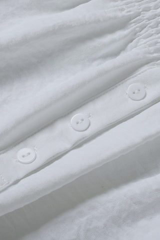 CLEARANCE White Smocked Button Front V Neck Sleeveless Shirt