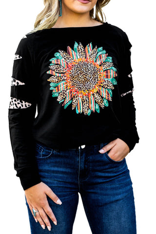 CLEARANCE Sleeve Serape Leopard Sunflower Graphic Sweatshirt