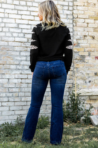 CLEARANCE Sleeve Serape Leopard Sunflower Graphic Sweatshirt