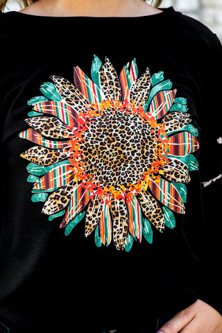 CLEARANCE Sleeve Serape Leopard Sunflower Graphic Sweatshirt
