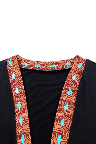 CLEARANCE Black Western Pattern Cow Patchwork Open Front Cardigan