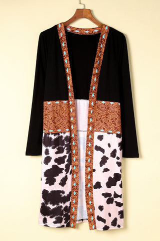 CLEARANCE Black Western Pattern Cow Patchwork Open Front Cardigan