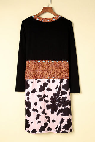 CLEARANCE Black Western Pattern Cow Patchwork Open Front Cardigan