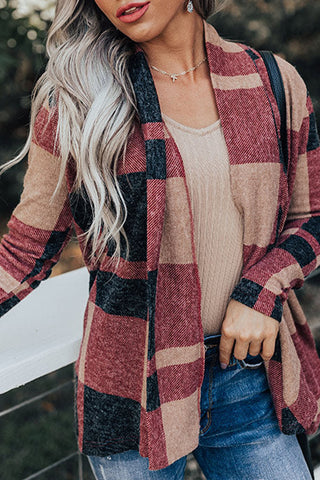 CLEARANCE Plaid Casual Draped Open Front Cardigan