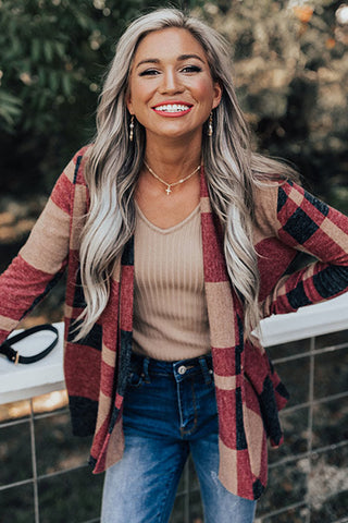 CLEARANCE Plaid Casual Draped Open Front Cardigan