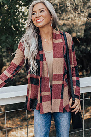 CLEARANCE Plaid Casual Draped Open Front Cardigan