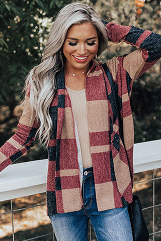 CLEARANCE Plaid Casual Draped Open Front Cardigan