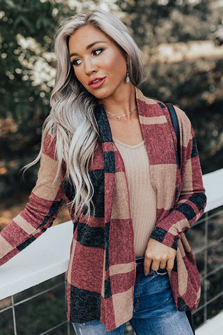 CLEARANCE Plaid Casual Draped Open Front Cardigan