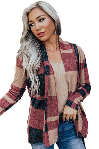 CLEARANCE Plaid Casual Draped Open Front Cardigan
