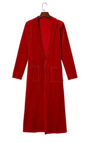 CLEARANCE Velvet Elegant Open Front Pocket Long Cardigan