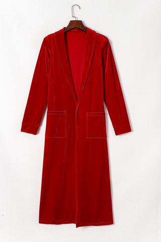 CLEARANCE Velvet Elegant Open Front Pocket Long Cardigan