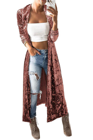 CLEARANCE Lapel Open Front Duster Velvet Cardigan