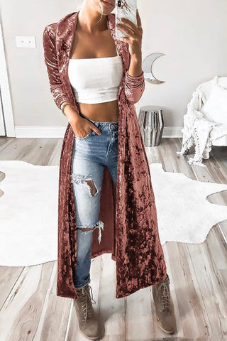 CLEARANCE Lapel Open Front Duster Velvet Cardigan