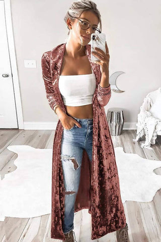 CLEARANCE Lapel Open Front Duster Velvet Cardigan