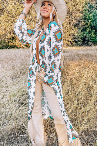 CLEARANCE Western Aztec Print Duster Open Front Top