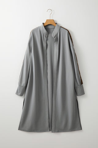 CLEARANCE Grey Aztec Accent Side Slit Open Front Long Cardigan