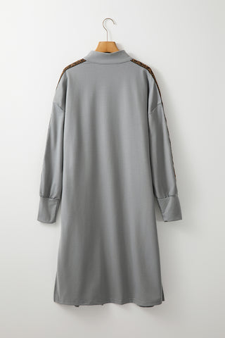 CLEARANCE Grey Aztec Accent Side Slit Open Front Long Cardigan