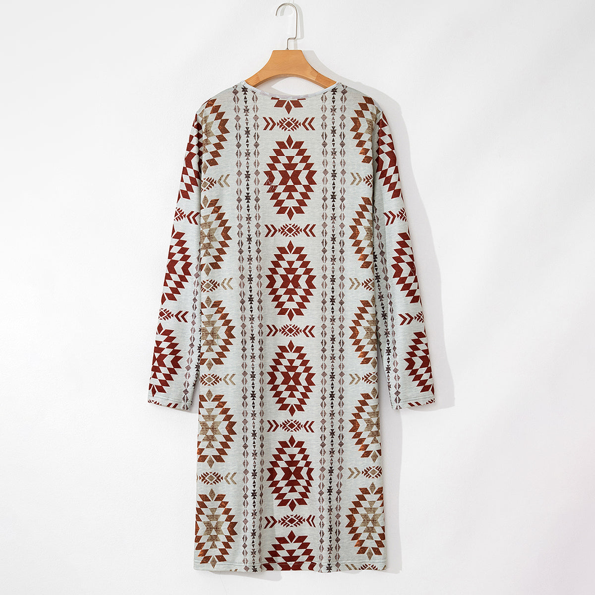 Brown Western Aztec Printed Open Front Long Cardigan