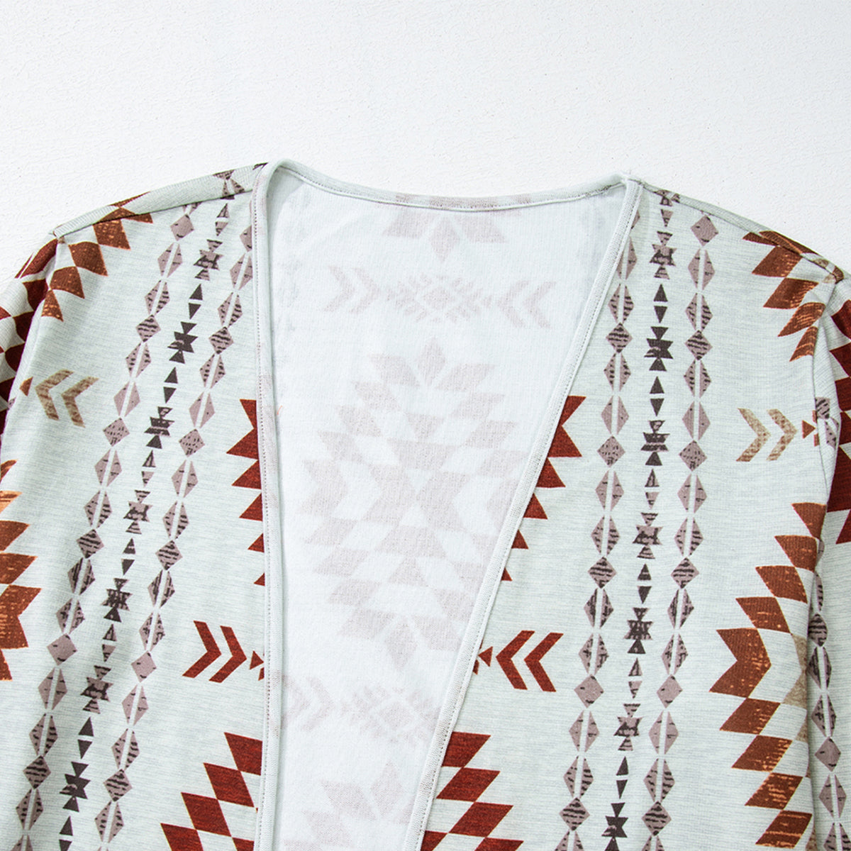 Brown Western Aztec Printed Open Front Long Cardigan