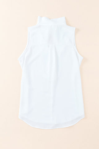 White Bow Tie V Neck Casual Sleeveless Shirt