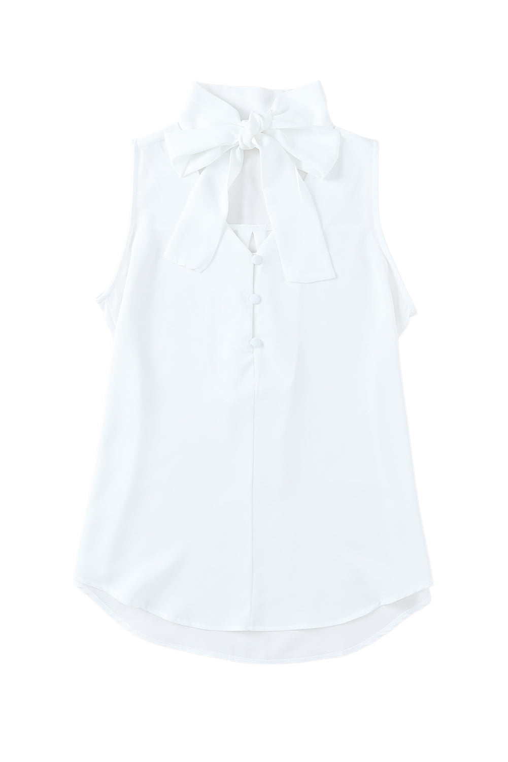 White Bow Tie V Neck Casual Sleeveless Shirt