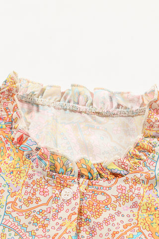 CLEARANCE  Yellow Paisley Print Ruffled Trim Boho Shirt
