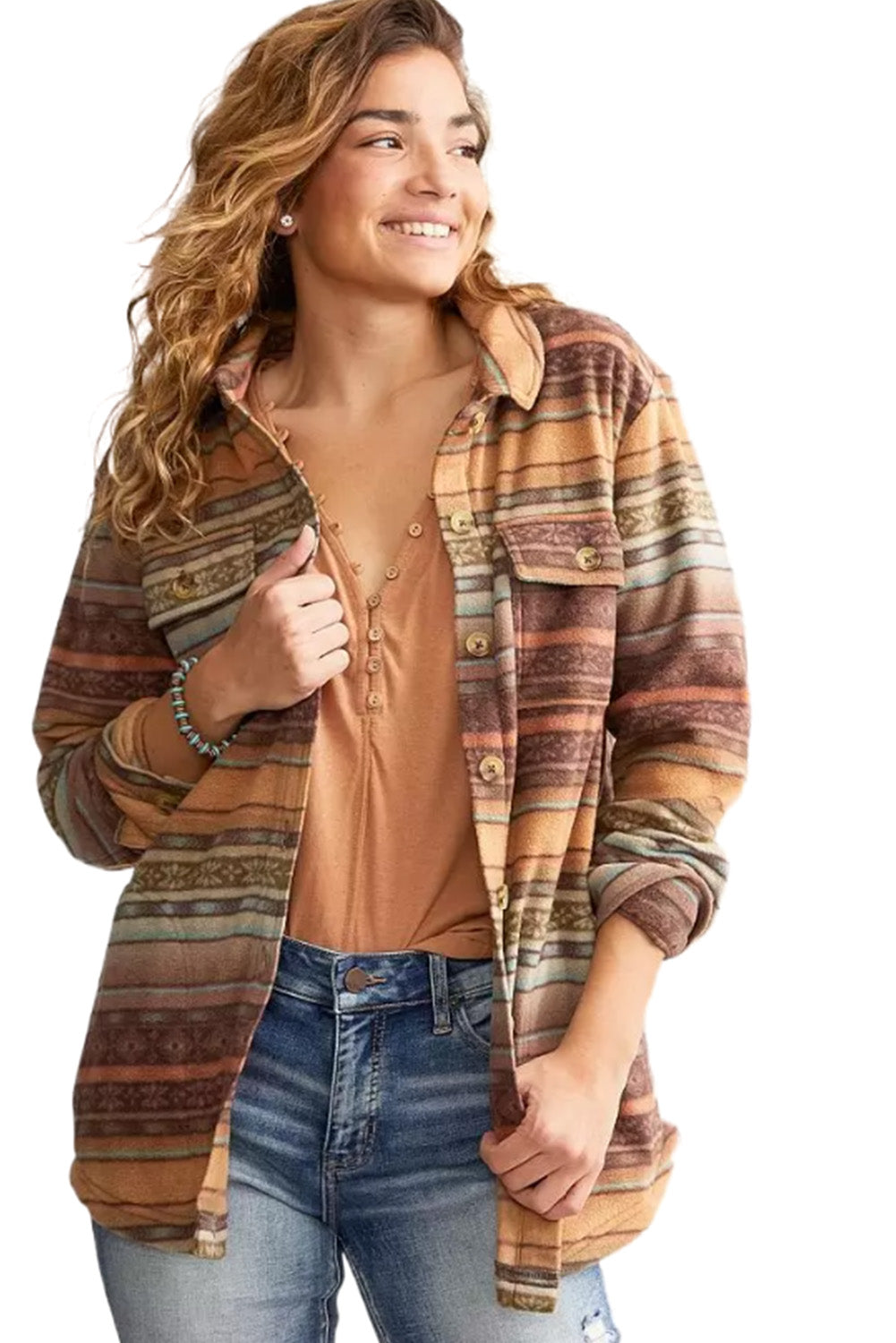 Brown Western Print Fleece Shacket