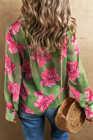 CLEARANCE  Floral Print Pleated Detail Puff Sleeve Shirt