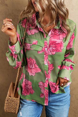 CLEARANCE  Floral Print Pleated Detail Puff Sleeve Shirt