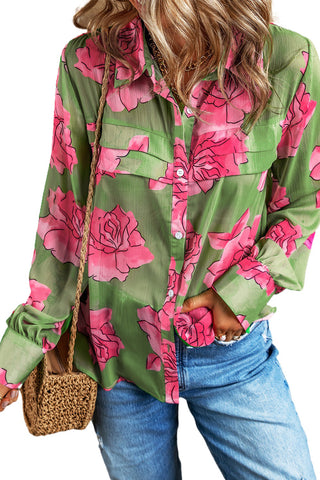 CLEARANCE  Floral Print Pleated Detail Puff Sleeve Shirt