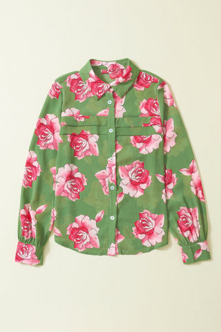 CLEARANCE  Floral Print Pleated Detail Puff Sleeve Shirt