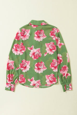 CLEARANCE  Floral Print Pleated Detail Puff Sleeve Shirt