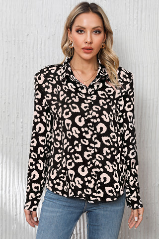 CLEARANCE Leopard Print Button Up Long Sleeve Shirt