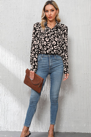CLEARANCE Leopard Print Button Up Long Sleeve Shirt