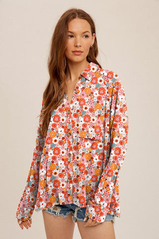 ***clearance *** Multicolor Floral Print Chest Pocket Casual Shirt