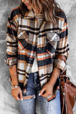 CLEARANCE Geometric Plaid Print Pocketed Shacket