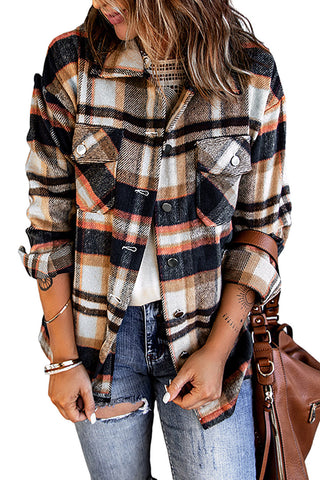 CLEARANCE Geometric Plaid Print Pocketed Shacket