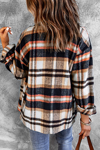 CLEARANCE Geometric Plaid Print Pocketed Shacket