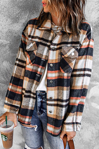 CLEARANCE Geometric Plaid Print Pocketed Shacket