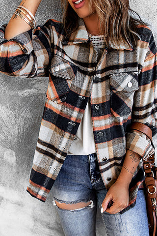CLEARANCE Geometric Plaid Print Pocketed Shacket