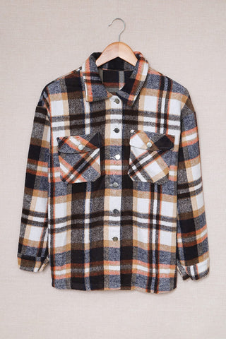 CLEARANCE Geometric Plaid Print Pocketed Shacket