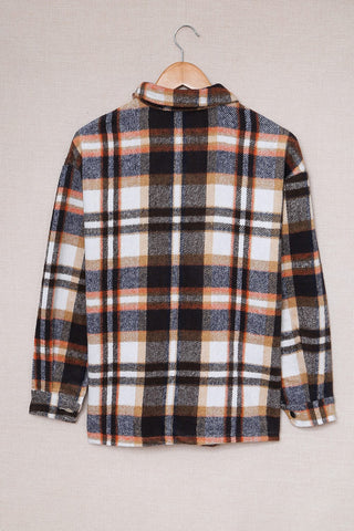 CLEARANCE Geometric Plaid Print Pocketed Shacket