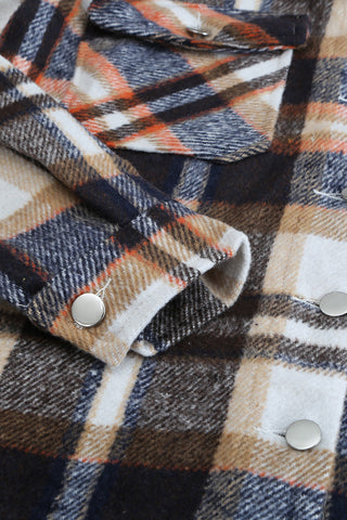 CLEARANCE Geometric Plaid Print Pocketed Shacket