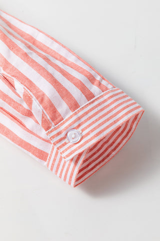 Pink Stripe Buttoned Long Sleeve Casual Shirt