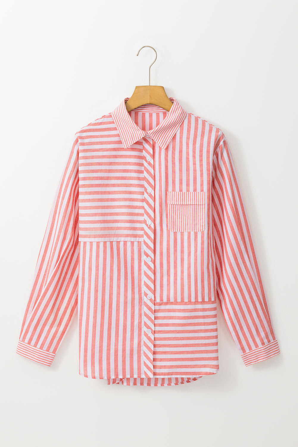 Pink Stripe Buttoned Long Sleeve Casual Shirt