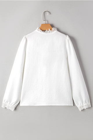 White Lace Patchwork Buttoned Collar Loose Shirt