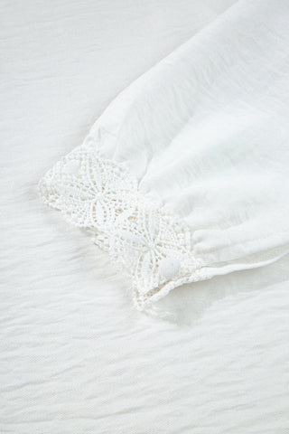 White Lace Patchwork Buttoned Collar Loose Shirt