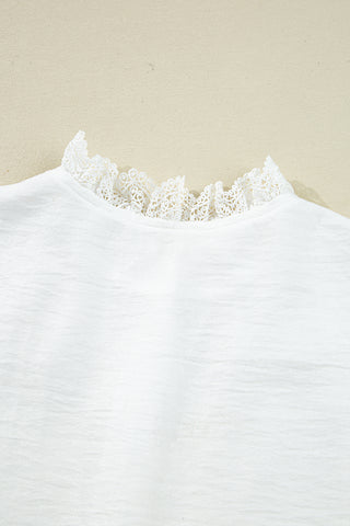 White Lace Patchwork Buttoned Collar Loose Shirt